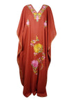 Women’s Red Cotton Maxi Kaftan – Colorful Embroidered Boho Summer Dress  L-2X