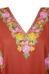 Women’s Red Cotton Maxi Kaftan – Colorful Embroidered Boho Summer Dress  L-2X