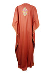 Women’s Red Cotton Maxi Kaftan – Colorful Embroidered Boho Summer Dress  L-2X