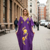 Embroidered Maxi Caftan Housedress | Purple Boho Kaftan for Effortless Elegance  L-3X