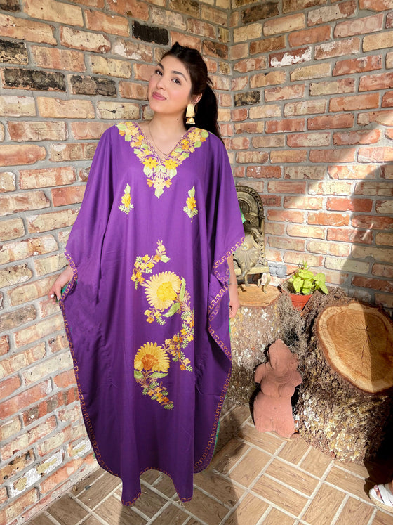 Embroidered Maxi Caftan Housedress Purple Kaftan L-3X