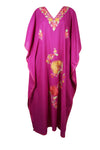 Women’s Dark Pink Cotton Boho Kaftan – Hand-Embroidered Maxi Dress L-2X