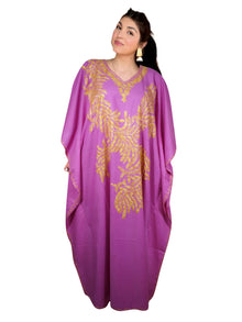  Women’s Purple Boho Kaftan – Handcrafted Cotton Maxi Dress, Ethnic Fall Resort Wear  L-2XL