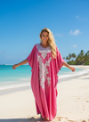 Women’s Pink Embroidered Boho Kaftan – Handcrafted Cotton Maxi Dress, Resort Wear  L-3XL