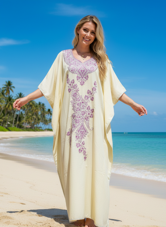 Women’s Beige Maxi Kaftan – Boho Caftan Dress, Lounge Wear & Perfect Gift for Her L-3XL