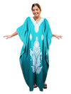 Women’s Blue Kaftan Maxi Dress – Boho Lounge Wear, Perfect Gift  L-2XL