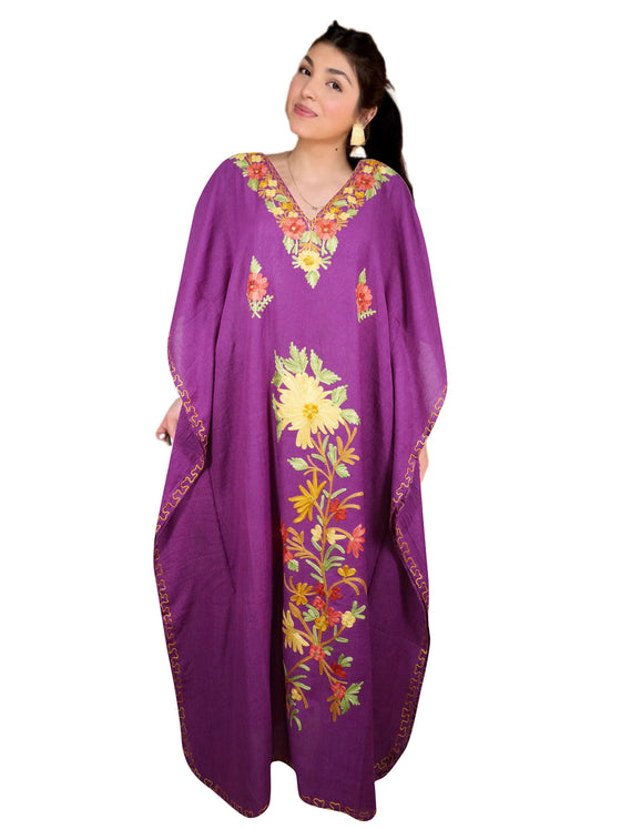 Women’s Purple Boho Kaftan – Flowing Maxi Dress, Beach Resort Caftan L-2XL
