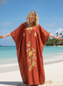  Women’s Orange Kaftan Maxi Dress – Boho Cotton Caftan Lounge Wear L-2XL