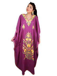  Women’s Purple Boho Kaftan – Hand-Embroidered Cotton Maxi Dress, Ethnic Resort Wear L-2XL