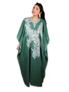 Women’s Green Boho Kaftan – Hand-Embroidered Maxi Dress, Flowing Lounge Wear L-2X