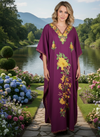 Women's Handmade Purple Boho Kaftan – Hand-Embroidered Maxi Dress  L-2XL