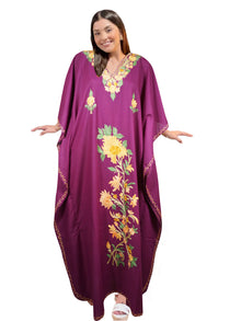  Women’s Handmade Purple Boho Kaftan – Hand-Embroidered Maxi Dress Resort Wear L-2XL