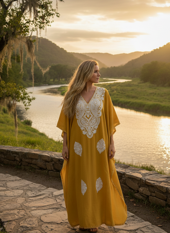 Women’s Caftan Dress – Handmade Olive Green Kaftan | Boho Chic Resort Wear L-2XL
