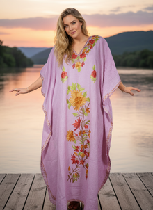 Women’s Maxi Kaftan – Pink Embroidered Dress Boho Gift for Her L-2XL