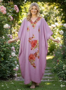  Women’s Pink Boho Kaftan Maxi Dress – Handmade Lounge Caftan with Flowy Silhouette L-2XL