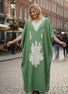 Boho Green Embroidered Kaftan Maxi Dress – Bohemian Women’s Resort Wear L-2XL