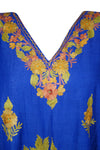 Women’s Dark Blue Cotton Boho Kaftan – Hand-Embroidered Maxi Dress, Ethnic Wear L-2X