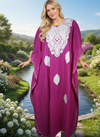 Women's Ruby Pink Kaftan Maxi Dress – Elegant Embroidered Boho Caftan L-2XL
