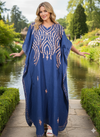 Women's Blue Kaftan Maxi Dress – Elegant Embroidered Boho Caftan L-2XL
