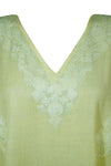 Women's Light Yellow Cotton Maxi Kaftan – Oversized Loose Boho Summer Caftan L-2X