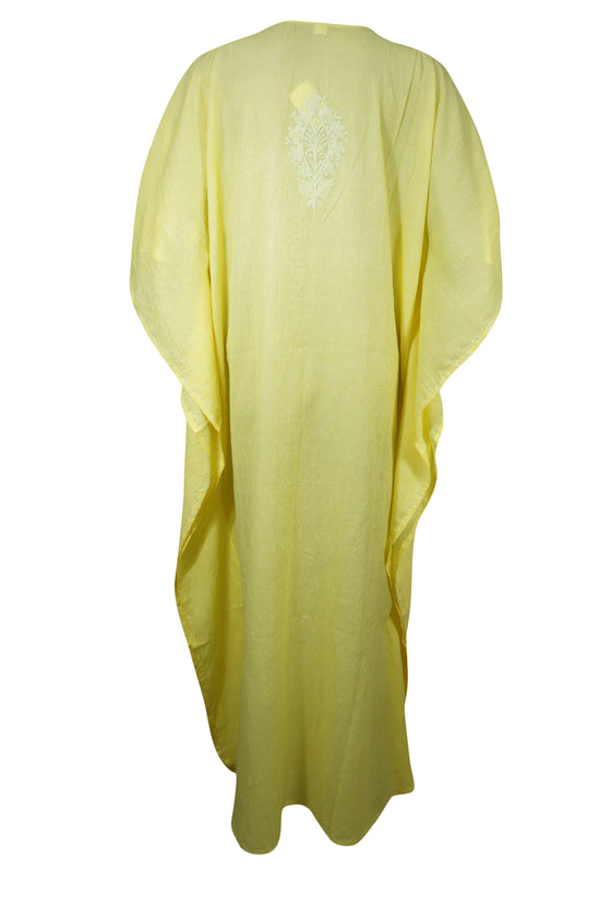Women's Light Yellow Cotton Maxi Kaftan – Oversized Loose Boho Summer Caftan L-2X
