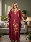 Women’s Kaftan Maxi Dress – Carmine Pink Floral Embroidered Boho Caftan L-2XL