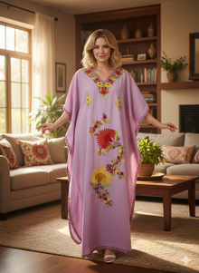  Women’s Pink Kaftan Maxi Dress – Embroidered Boho Caftan for Resort & Beach Wear  L-2XL