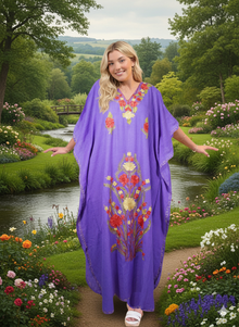  Women’s Purple Kaftan Maxi Dress – Elegant Embroidered Boho Caftan for Resort L-2XL