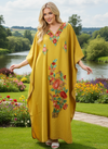 Women’s Yellow Caftan Dress – Floral Embroidered Kaftan for Boho Beach & Resort Wear L-2XL