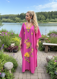  Women’s Pink Kaftan Maxi Dress – Elegant Embroidered Caftan for Resort & Beach Wear L-2XL