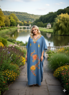 Women's Loose Blue Luxury Kaftan – Embroidered Bohemian Maxi Dress  L-2XL