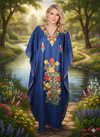 Women's Blue Cotton Kaftan Maxi Dress – Beach Holiday Boho Caftan  L-2XL