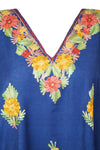 Women's Navy Blue Embroidered Cotton Maxi Kaftan Loose Boho Summer Dress L-2X