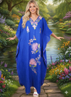 Women's Admiral Blue Cotton Kaftan Maxi Dress – Embroidered Boho Caftan L-2XL
