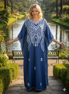 Women's Berry Blue Kaftan Maxi Dress – Hand-Embroidered Boho Caftan for Resort  L-2XL