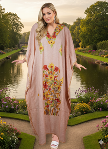  Women’s Mauvelous Pink Kaftan – Loose Fit Hand-Embroidered Boho Caftan Dress L-2XL