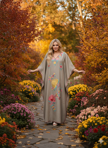  Women’s Mauve Purple Cotton Kaftan – Embroidered Boho Beach Caftan Dress L-2XL