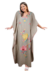  Women's Kaftan Mauve Purple Cotton Embroidered Beach Caftans L-2XL