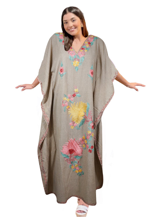Women's Kaftan Mauve Purple Cotton Embroidered Beach Caftans L-2XL
