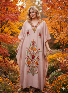  Women’s Lemonade Pink Caftan – Floral Embroidered Maxi Kaftan Dress for Boho Chic Style  L-2XL