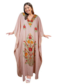  Women’s Lemonade Pink Caftan – Floral Embroidered Maxi Dress  L-2XL