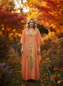  Women’s Coral Peach Embroidered Kaftan – Soft Maxi Boho Dress for Elegant Nights L-2XL