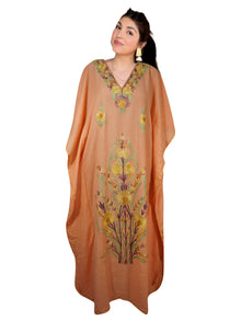  Women’s Evening Kaftan Dress – Embroidered Soft Coral Peach Maxi Caftan  L-2XL