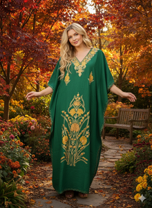  Women’s Kaftan Maxi Dress – Parakeet Green Butterfly Print Boho Dress L-3X