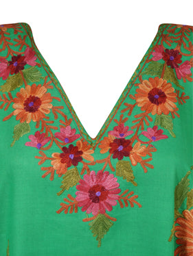 Women's Parakeet Green Kaftan Maxi Dress, Handmade Caftan for Cruise Holidays L-2X