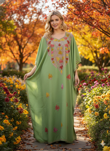  Women’s Mint Green Cotton Kaftan – Oversized Loose Maxi Dress for Cruise & Resort Wear L-2X