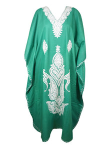  Womens Caftan Maxi Dress, Jade Green Embroidered Resort Maxi Kaftan Dresses L-2X