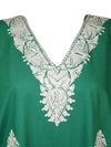 Womens Caftan Maxi Dress, Jade Green Embroidered Resort Maxi Kaftan Dresses L-2X