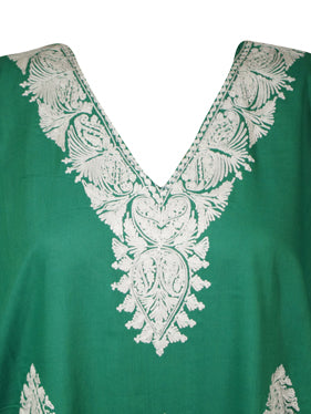 Womens Caftan Maxi Dress, Jade Green Embroidered Resort Maxi Kaftan Dresses L-2X