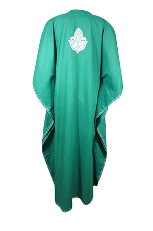 Womens Caftan Maxi Dress, Jade Green Embroidered Resort Maxi Kaftan Dresses L-2X